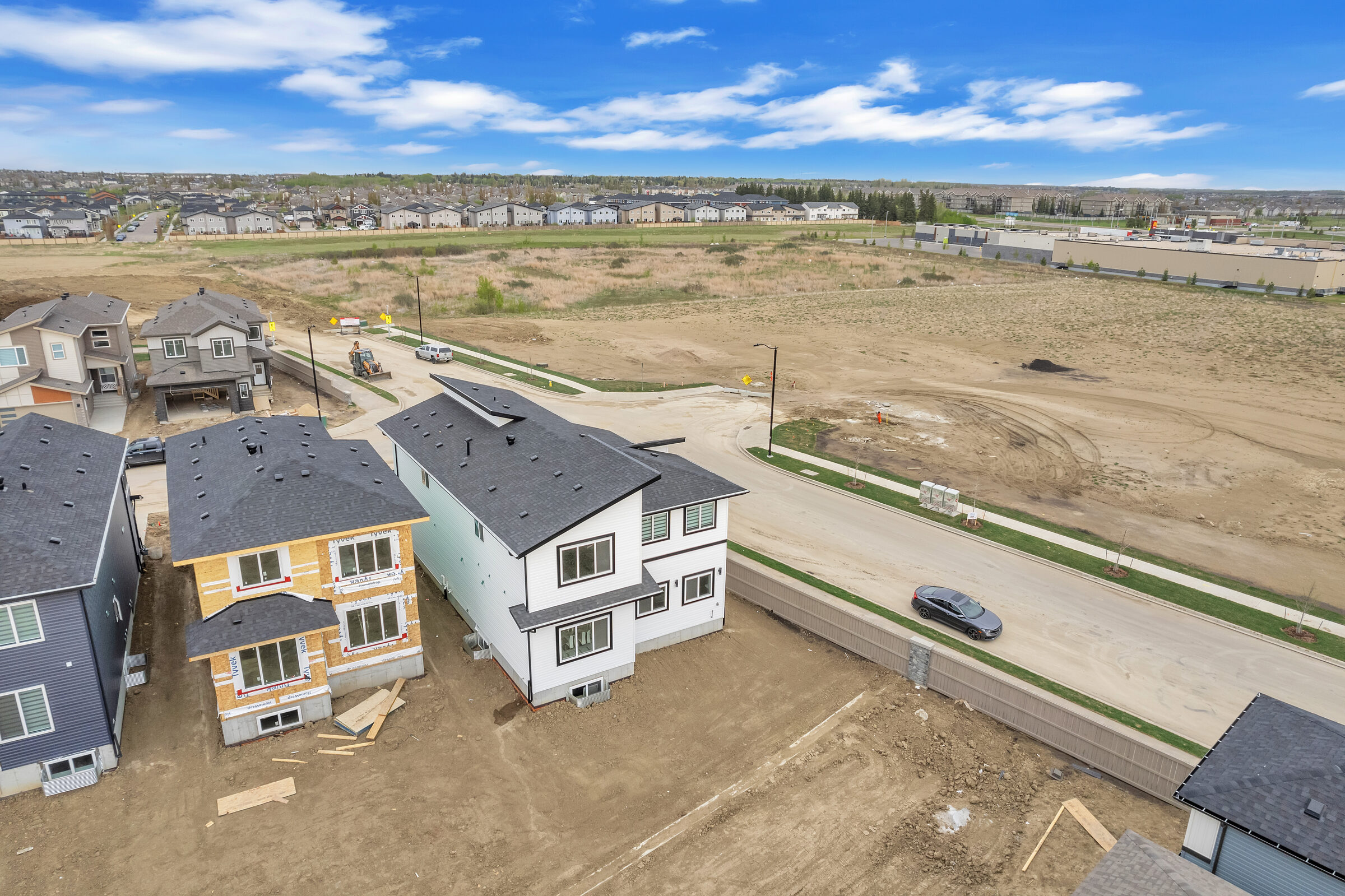 Aerial view of the Woodbend pond-reserve lots, Leduc