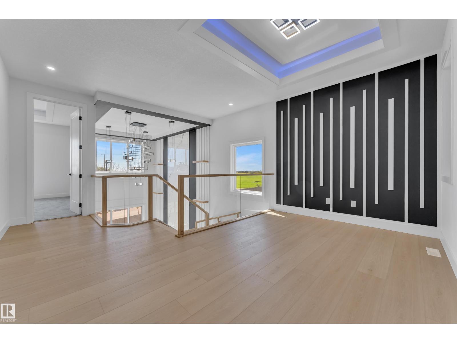 Upper landing with dark accent wall